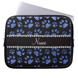 Housse Pour Ordinateur Portable Pattes bleues nommées personnalisées de chat de