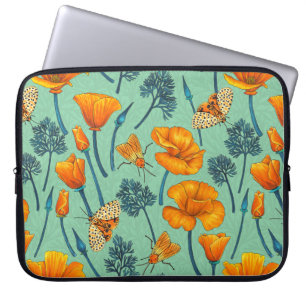 Housse Pour Ordinateur Portable Pavot et papillons de nuit de Californie sur jade
