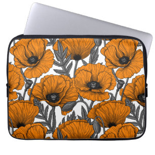 Housse Pour Ordinateur Portable Pavot orange sur blanc