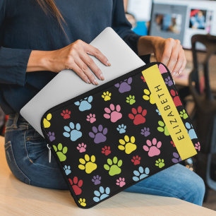 Housse Pour Ordinateur Portable Paws Colorés, Motif Paw, Paws Chiens, Votre Nom