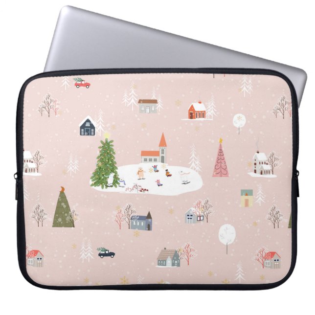 Housse Pour Ordinateur Portable Paysage de Noël mignon et motif en t (Devant)