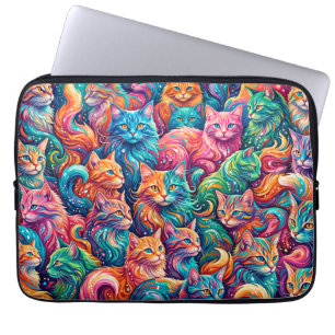 Housse Pour Ordinateur Portable Paysage onirique de chat vibrant – Psychedelique B