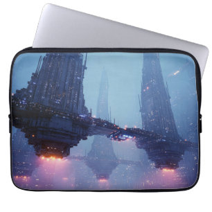 Housse Pour Ordinateur Portable Paysage urbain futuriste avec des structures flott