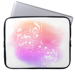 Housse Pour Ordinateur Portable Peach-Purple Grunge Notes musicales Arrière - plan