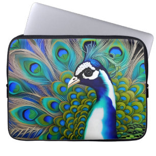 Housse Pour Ordinateur Portable Peacock blanc bleu et vert Piebald