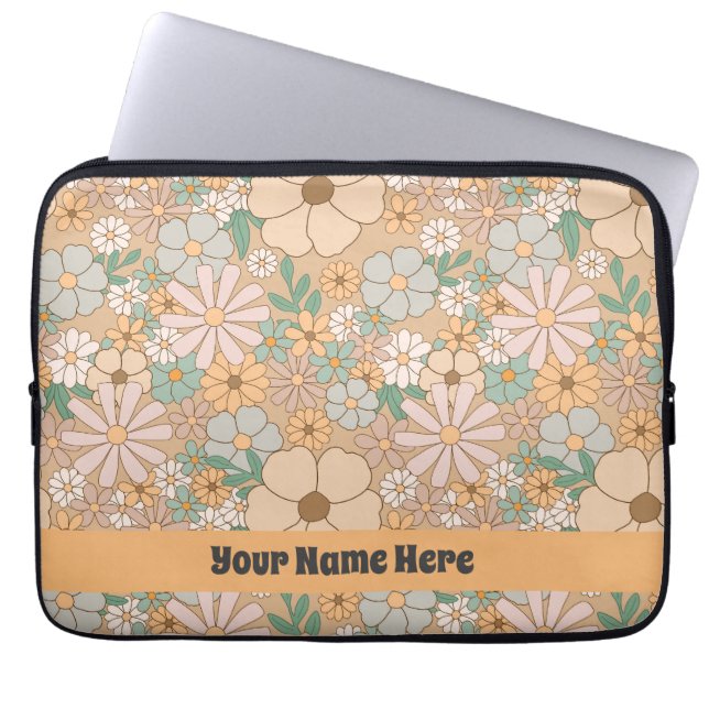 Housse Pour Ordinateur Portable Pêcher Orange rose gris floral (Devant)