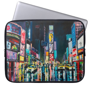 Housse Pour Ordinateur Portable Peinture à l'huile "New York", vue nocturne de New