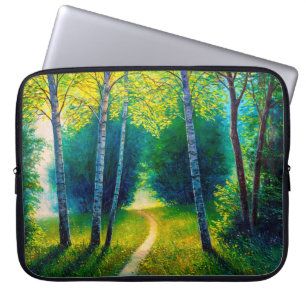 Housse Pour Ordinateur Portable Peinture à l'huile paysage forestier, belle route