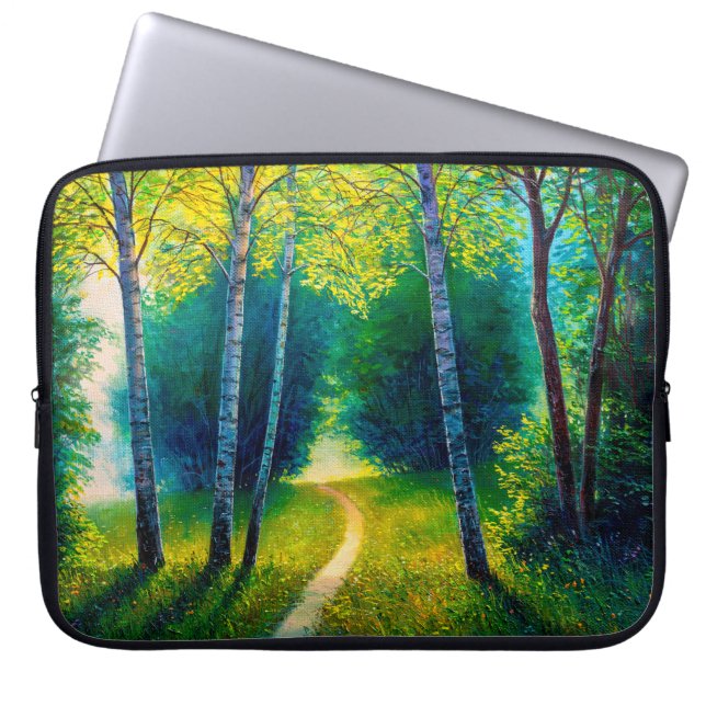 Housse Pour Ordinateur Portable Peinture à l'huile paysage forestier, belle route  (Devant)