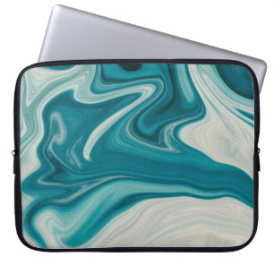 Housse Pour Ordinateur Portable Peinture abstraite blanche et turquoise