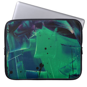 HOUSSE POUR ORDINATEUR PORTABLE PEINTURE ABSTRAITE VERTE ET BLEUE