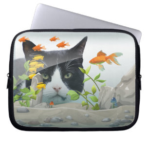 Housse Pour Ordinateur Portable Peinture de chat personnalisée dans un réservoir d