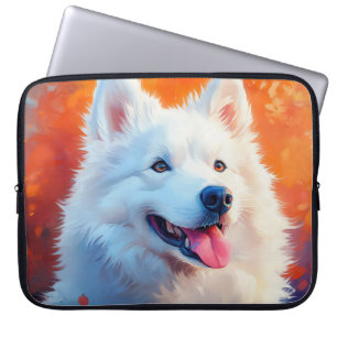 HOUSSE POUR ORDINATEUR PORTABLE PEINTURE D'UN BEL CHIEN SAMOYEN BLANC