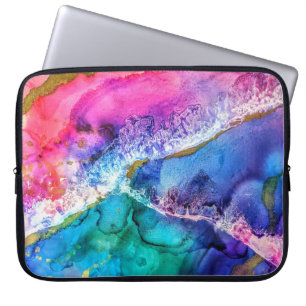 Housse Pour Ordinateur Portable Peinture en or acrylique multicolore Art Abstrait