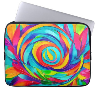 Housse Pour Ordinateur Portable Peinture spirale psychédélique florale vibrante