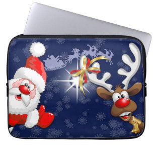 Housse Pour Ordinateur Portable Père Noël et Reindeer Joyeux Noël Joyeux dessin an