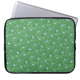 Housse Pour Ordinateur Portable Périwinkle Bleu foncé Vert champêtre Floral de sty