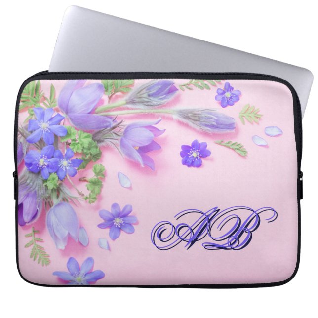 Housse Pour Ordinateur Portable Personalized Floral Monogram Laptop Sleeve – 13"  (Devant)