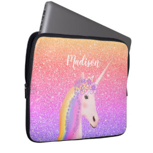 Housse Pour Ordinateur Portable Personalized Rainbow Unicorn Pink Glitter Laptop S