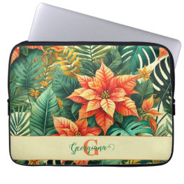 Housse Pour Ordinateur Portable Personnalisé Vibrant Tropical Noël Poinsettia