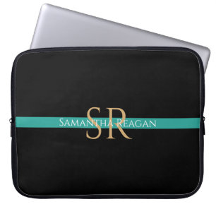 Housse Pour Ordinateur Portable Personnaliser le nom et le monogramme Gold/White T