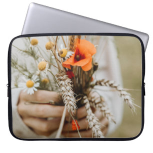 HOUSSE POUR ORDINATEUR PORTABLE PERSONNE DÉTENANT ORANGE FLEURS PEALED