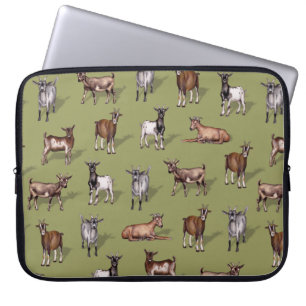 Housse Pour Ordinateur Portable Petites chèvres en vert - Motif de troupeau de chè