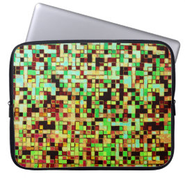 Housse Pour Ordinateur Portable Petits carrés ou carreaux vert et orange flou