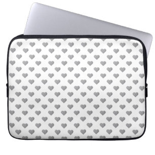Housse Pour Ordinateur Portable Petits Coeurs Gris Béton Symétrique sur Blanc