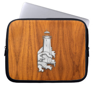 Housse Pour Ordinateur Portable Phare de style Chrome sur bois de teck