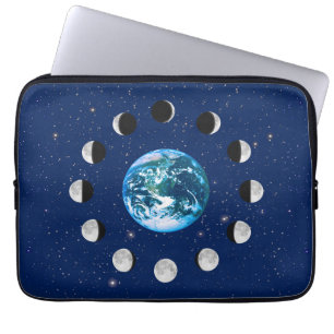 Housse Pour Ordinateur Portable Phases Terre et Lune, sur un Arrière - plan des