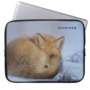 Housse Pour Ordinateur Portable Photo de renard roux mignon recroquevillé en hiver