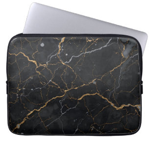 Housse Pour Ordinateur Portable Pierre noire avec veines or et argent