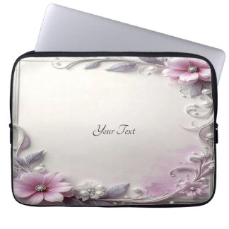Housse Pour Ordinateur Portable Pink Floral Frame Laptop Sleeve