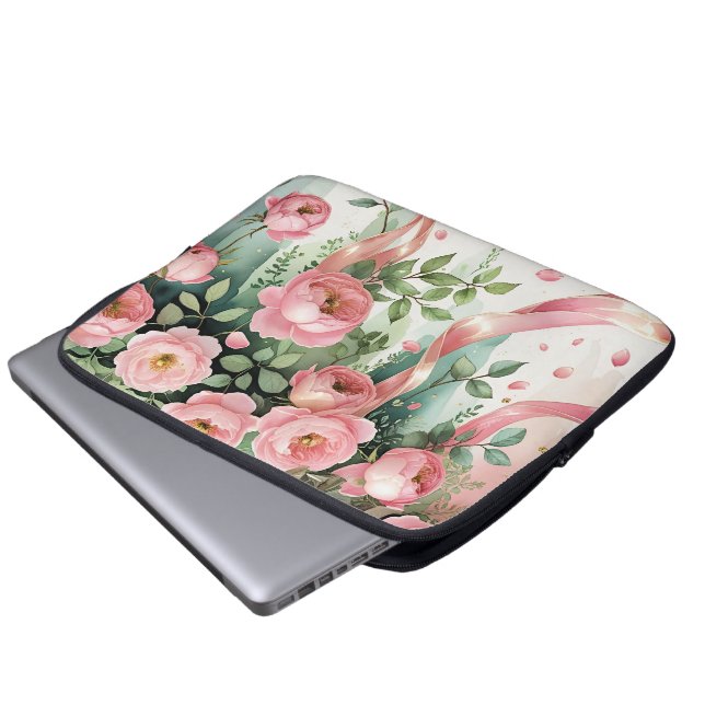 Housse Pour Ordinateur Portable Pink Roses and Ribbons (Devant bas)