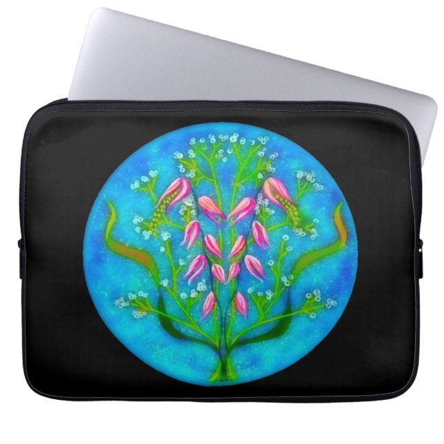 Housse Pour Ordinateur Portable Plage Fleurs Peinture Acrylique (Devant)