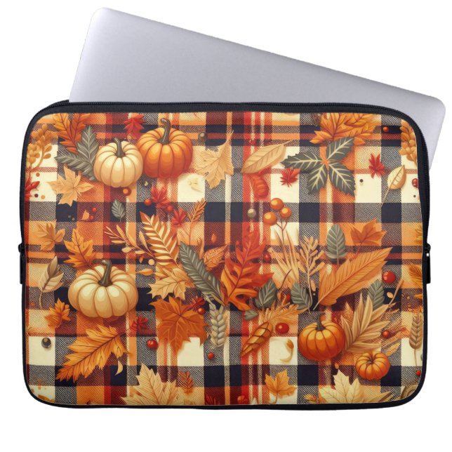 Housse Pour Ordinateur Portable Plaids d'automne citrouille Maple Feuille (Devant)