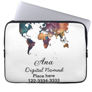 Housse Pour Ordinateur Portable Plan du monde ajouter votre nom texte place téléph