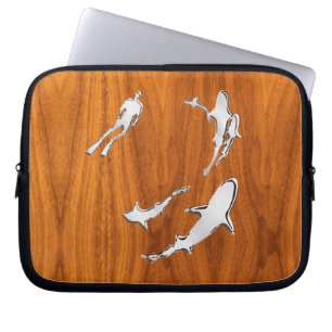 Housse Pour Ordinateur Portable Plonger avec des silhouettes de requins sur le pla