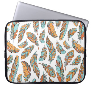 Housse Pour Ordinateur Portable Plumes décoratives motif sans soudure. Main dessin