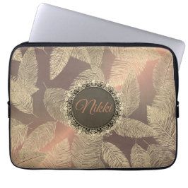 Housse Pour Ordinateur Portable Plumes d'or sur Rose d'or personnalisé