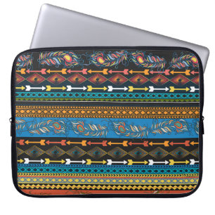 Housse Pour Ordinateur Portable Plumes ethniques : Broderie Boho Chic