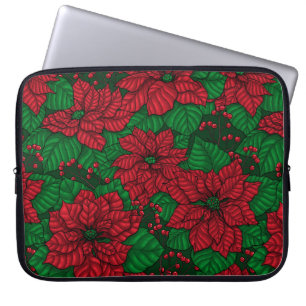 Housse Pour Ordinateur Portable Poinsettia, motif de Noël