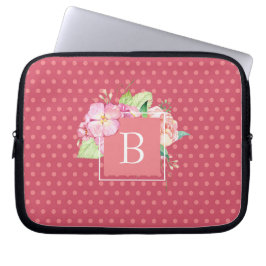 Housse Pour Ordinateur Portable Points rose initiaux monogrammes et corail rose fl