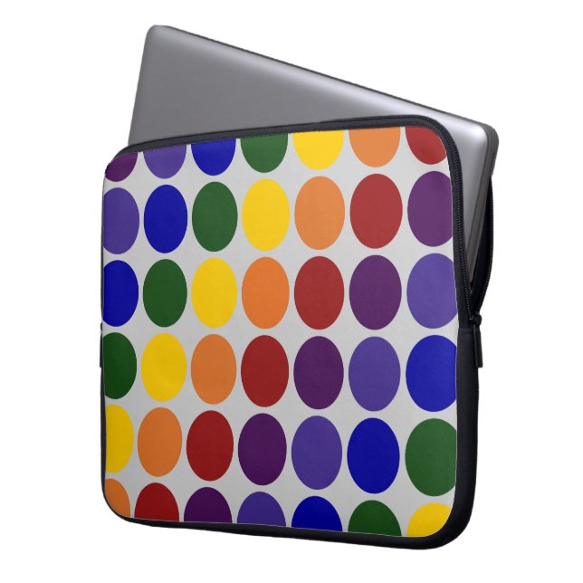 Housse Pour Ordinateur Portable Pois arc-en-ciel sur gris (devant gauche)