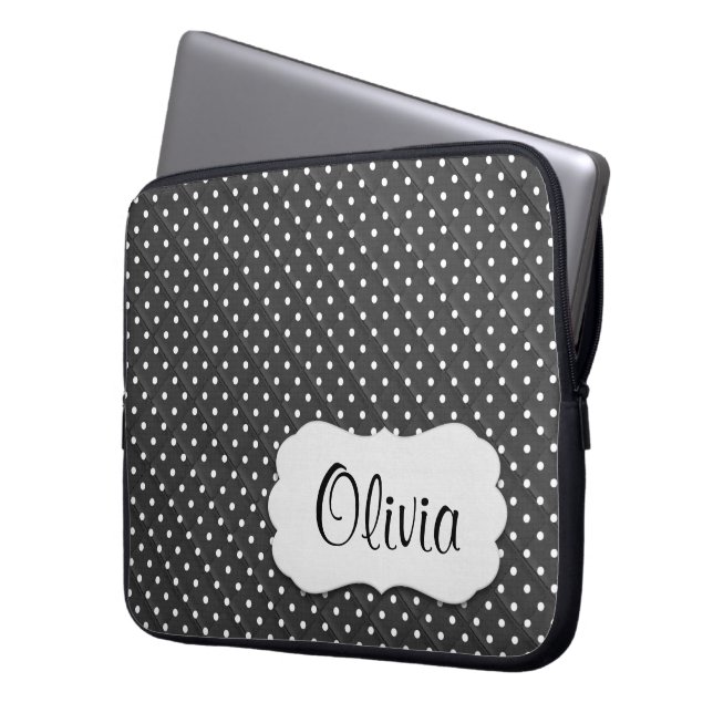 Housse Pour Ordinateur Portable Pois avec nom (devant gauche)
