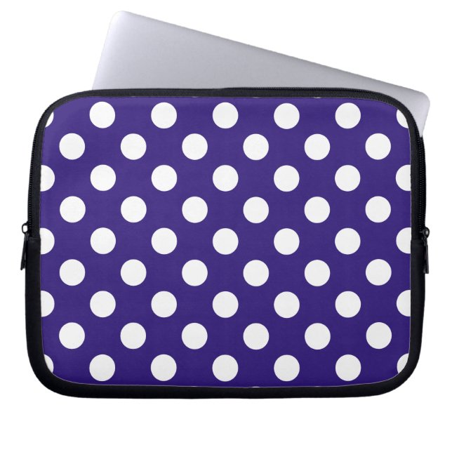 Housse Pour Ordinateur Portable Pois blancs sur bleu foncé (Devant)