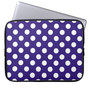 Housse Pour Ordinateur Portable Pois blancs sur bleu foncé