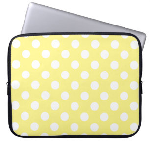 Housse Pour Ordinateur Portable Pois blancs sur jaune citron