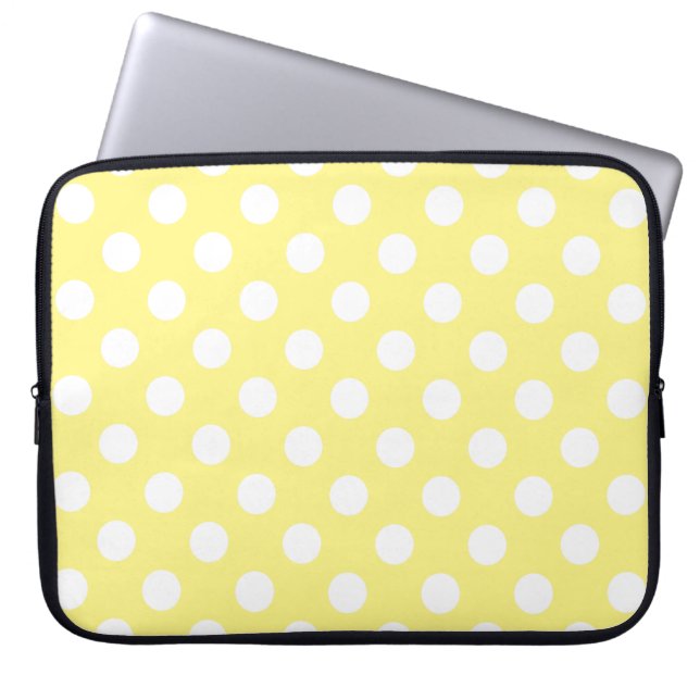 Housse Pour Ordinateur Portable Pois blancs sur jaune citron (Devant)